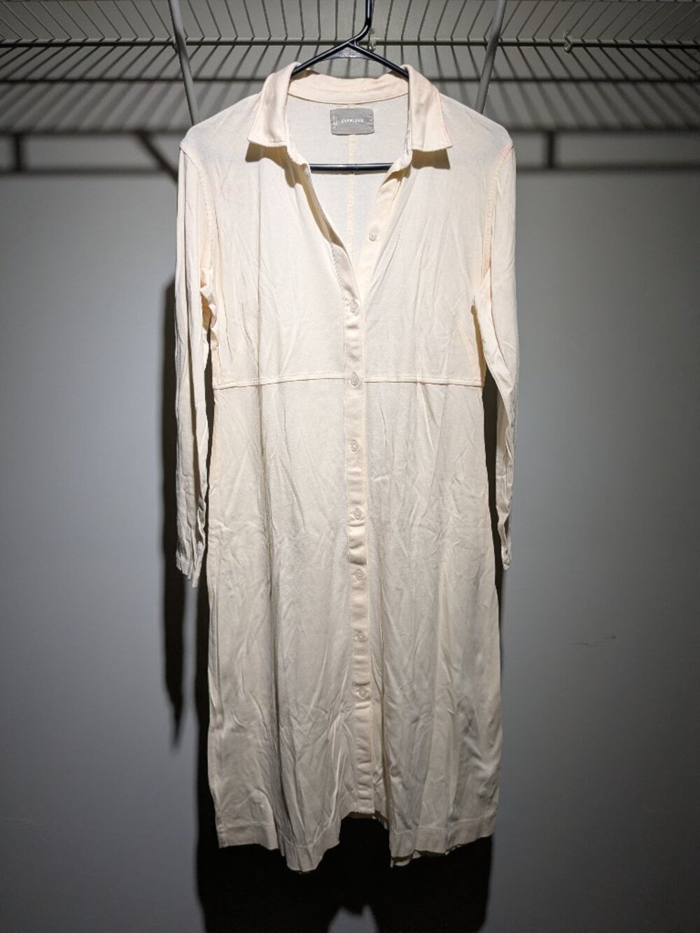 Everlane Womens Luxe Shirtdress Medium Cream Cotton Jersey Midi Read Flaws